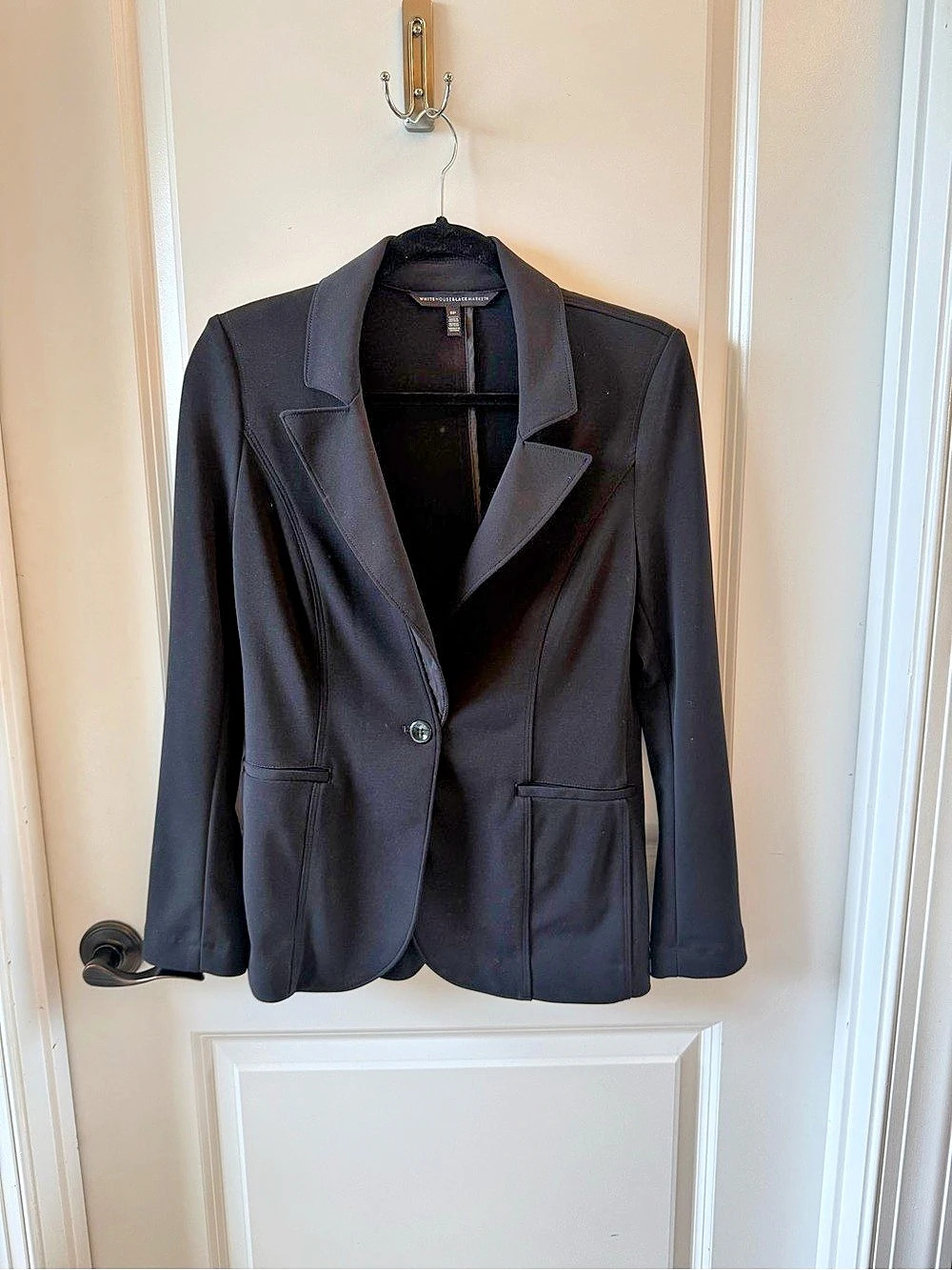 White House Black Market WHBM Luxe Stretch One-Button Blazer Black 6P
